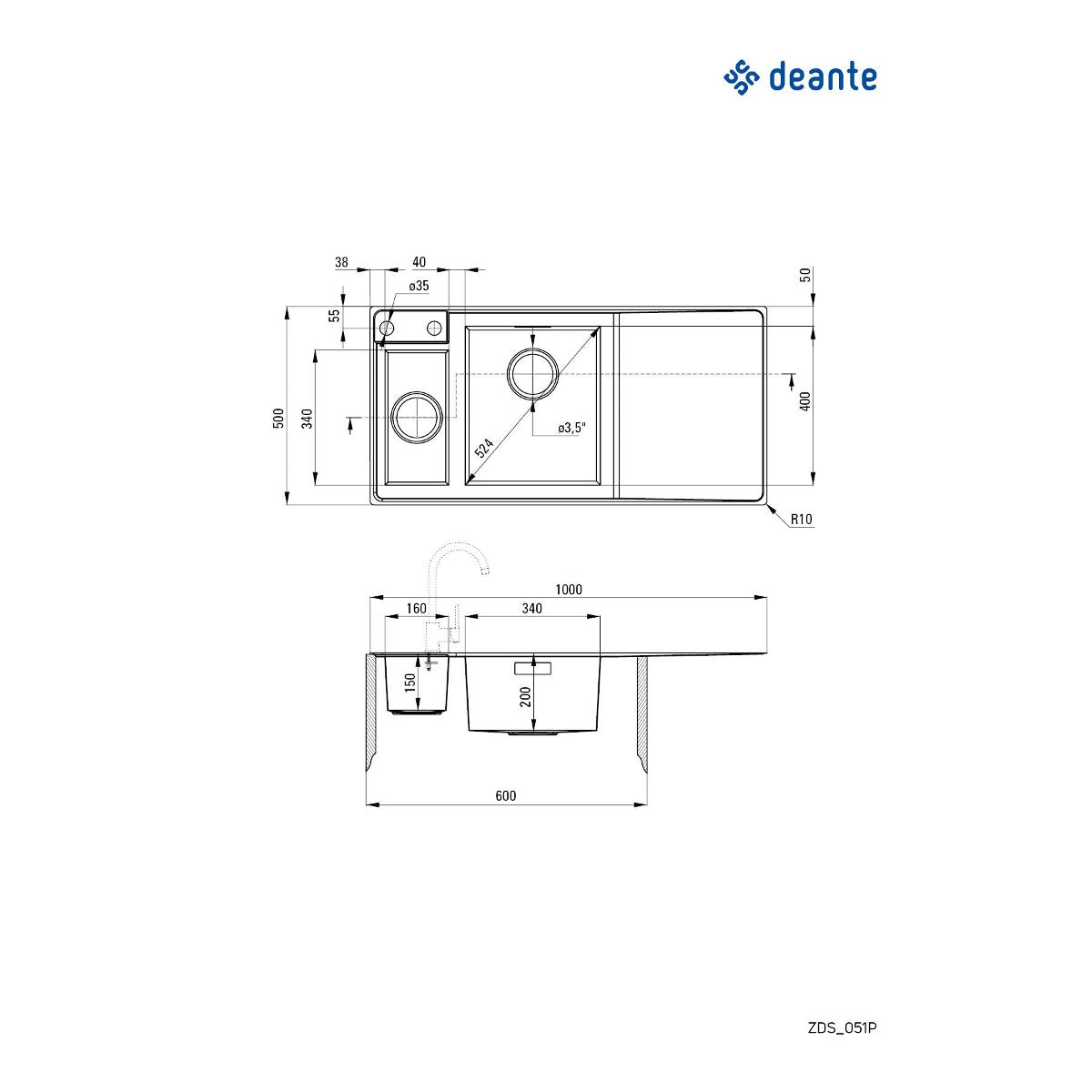 Deante SINOPE 100/IX/2/0 - ZDS 051P